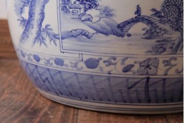 アンティーク雑貨　昭和初期　窓絵　松・山水図　和の風情感じる瀬戸火鉢(R-038409)