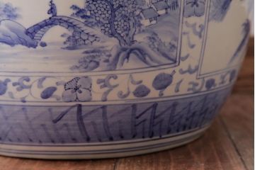 アンティーク雑貨　昭和初期　窓絵　松・山水図　和の風情感じる瀬戸火鉢(R-038409)