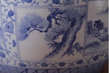 アンティーク雑貨　昭和初期　窓絵　松・山水図　和の風情感じる瀬戸火鉢(R-038409)