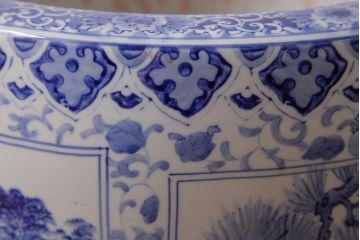 アンティーク雑貨　昭和初期　窓絵　松・山水図　和の風情感じる瀬戸火鉢(R-038409)