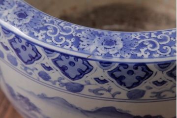 アンティーク雑貨　昭和初期　窓絵　松・山水図　和の風情感じる瀬戸火鉢(R-038409)