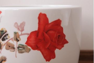 ノリタケ・則武(日陶)　レッドローズ　シックな乳白紅薔薇文火鉢(瀬戸火鉢)(R-038411)