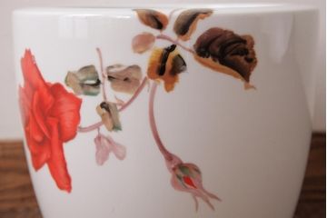 ノリタケ・則武(日陶)　レッドローズ　シックな乳白紅薔薇文火鉢(瀬戸火鉢)(R-038411)