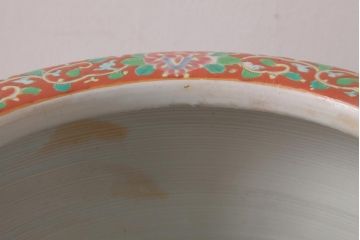 アンティーク雑貨　昭和初期　彩り豊かな十錦手火鉢(瀬戸火鉢)(R-038412)