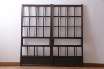 アンティーク建具　ダイヤガラス・当店オリジナルガラス入り　レトロな空間を彩るガラス戸2枚セット(引き戸、建具)(R-038414)