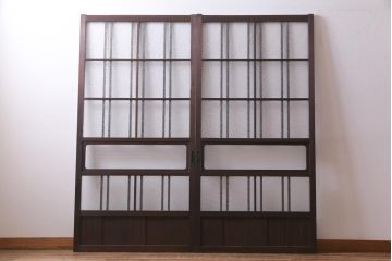 アンティーク建具　ダイヤガラス・当店オリジナルガラス入り　レトロな空間を彩るガラス戸2枚セット(引き戸、建具)(R-038414)