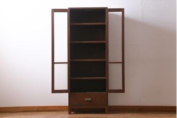 ラフジュ工房オリジナル　古建具リメイク　モールガラス・ダイヤガラスがレトロな雰囲気漂うブックケース(本箱、収納棚、キャビネット)(R-038425)