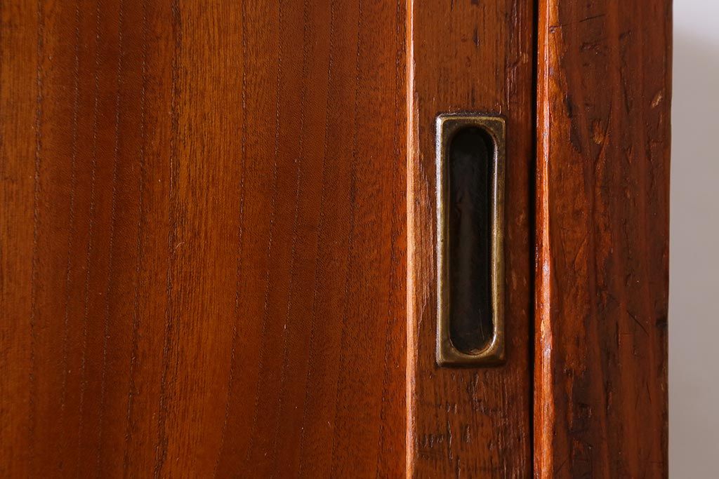 アンティーク家具　和製アンティーク　組子のガラス戸付き　レトロな水屋箪笥(重ね戸棚、収納棚)(R-038430)