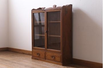 アンティーク家具　昭和初期　三方栓材　ユニークなデザインが魅力の本箱(ブックケース、収納棚)(R-038433)