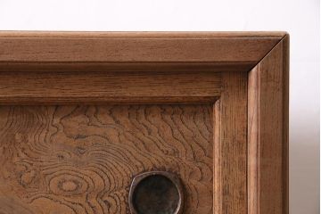 アンティーク家具　大正昭和初期　ストリップド(剥離)　三方ケヤキ材　上手物!黒柿が目を引く凝った造りの茶箪笥(収納棚、戸棚)(R-038434)