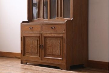 アンティーク家具　和製アンティーク　ナラ材　大正ロマン　上手物!象嵌が目を引く食器棚(収納棚、キャビネット)(R-038438)