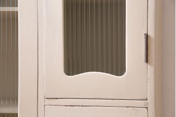 アンティーク家具　昭和中期　ペイント　モールガラス　レトロで可愛らしい雰囲気が魅力の本箱(ブックケース、収納棚、キャビネット)(R-038441)