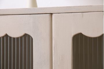 アンティーク家具　昭和中期　ペイント　モールガラス　レトロで可愛らしい雰囲気が魅力の本箱(ブックケース、収納棚、キャビネット)(R-038441)