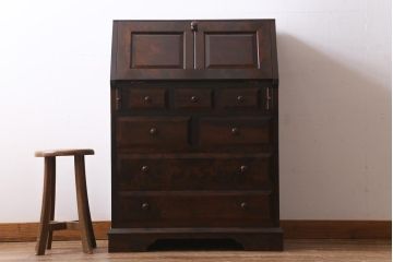 中古　松本民芸家具　収納力たっぷり!シックな佇まいのライティングビューロー(簿記机、在宅ワーク、在宅用ワークデスク)(R-038447)