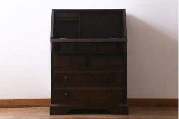 中古　松本民芸家具　収納力たっぷり!シックな佇まいのライティングビューロー(簿記机、在宅ワーク、在宅用ワークデスク)(R-038447)