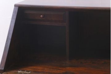 中古　松本民芸家具　収納力たっぷり!シックな佇まいのライティングビューロー(簿記机、在宅ワーク、在宅用ワークデスク)(R-038447)