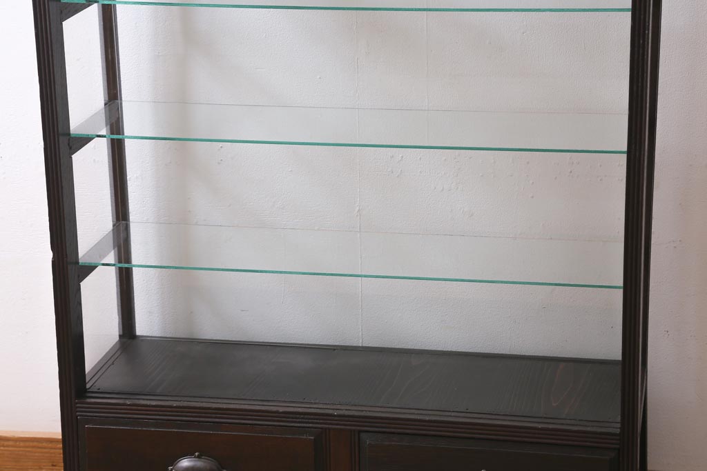 アンティーク家具　和製アンティーク　大正昭和初期　天枠付き!　大正ロマンスタイルにおすすめの薄型ガラスケース(ショーケース、陳列棚)(R-038449)