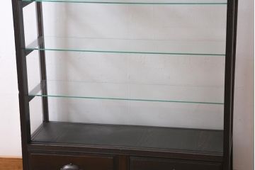 アンティーク家具　和製アンティーク　大正昭和初期　天枠付き!　大正ロマンスタイルにおすすめの薄型ガラスケース(ショーケース、陳列棚)(R-038449)