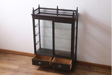 アンティーク家具　和製アンティーク　大正昭和初期　天枠付き!　大正ロマンスタイルにおすすめの薄型ガラスケース(ショーケース、陳列棚)(R-038449)