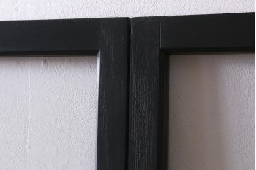アンティーク建具　和製アンティーク　昭和初期　すりガラス入り　ダークグリーンのペイントがシックな雰囲気のガラス戸2枚セット(引き戸、建具)(R-038450)