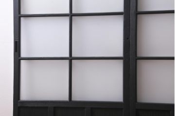 アンティーク建具　和製アンティーク　昭和初期　すりガラス入り　ダークグリーンのペイントがシックな雰囲気のガラス戸2枚セット(引き戸、建具)(R-038450)