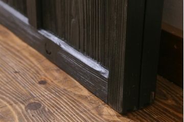 アンティーク建具　和製アンティーク　昭和初期　すりガラス入り　ダークグリーンのペイントがシックな雰囲気のガラス戸2枚セット(引き戸、建具)(R-038450)