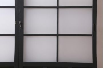 アンティーク建具　和製アンティーク　昭和初期　すりガラス入り　ダークグリーンのペイントがシックな雰囲気のガラス戸2枚セット(引き戸、建具)(R-038450)
