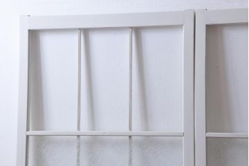 ヴィンテージ建具　ペイント　繊細な花の模様が印象的なガラス戸2枚セット(引き戸、建具、ビンテージ)(R-038451)