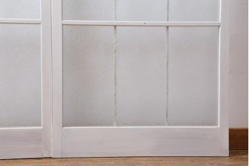 ヴィンテージ建具　ペイント　繊細な花の模様が印象的なガラス戸2枚セット(引き戸、建具、ビンテージ)(R-038451)