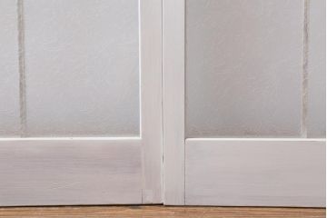 ヴィンテージ建具　ペイント　繊細な花の模様が印象的なガラス戸2枚セット(引き戸、建具、ビンテージ)(R-038451)