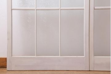 ヴィンテージ建具　ペイント　繊細な花の模様が印象的なガラス戸2枚セット(引き戸、建具、ビンテージ)(R-038451)