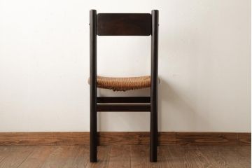 ビンテージ家具　松本民芸家具風　ラッシ座面が優しい雰囲気のダイニングチェア(ラッシチェア、椅子)(R-038454)