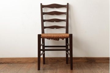 中古　松本民芸家具　#63型　ラダーバックのラッシチェア(ダイニングチェア、椅子)(定価約11万円)(R-038457)