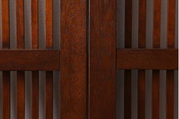 アンティーク建具　昭和中期　味わい深い木味が魅力のガラス入り格子戸2枚セット(引き戸、建具)(R-038461)