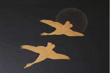 和製アンティーク　アンティーク雑貨　和の風情漂う蒔絵木製お盆5枚セット(お膳、トレー)(R-038466)