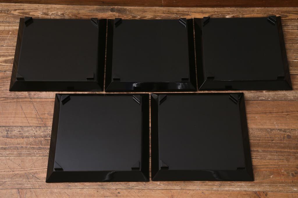 和製アンティーク　アンティーク雑貨　和の風情漂う蒔絵木製お盆5枚セット(お膳、トレー)(R-038466)