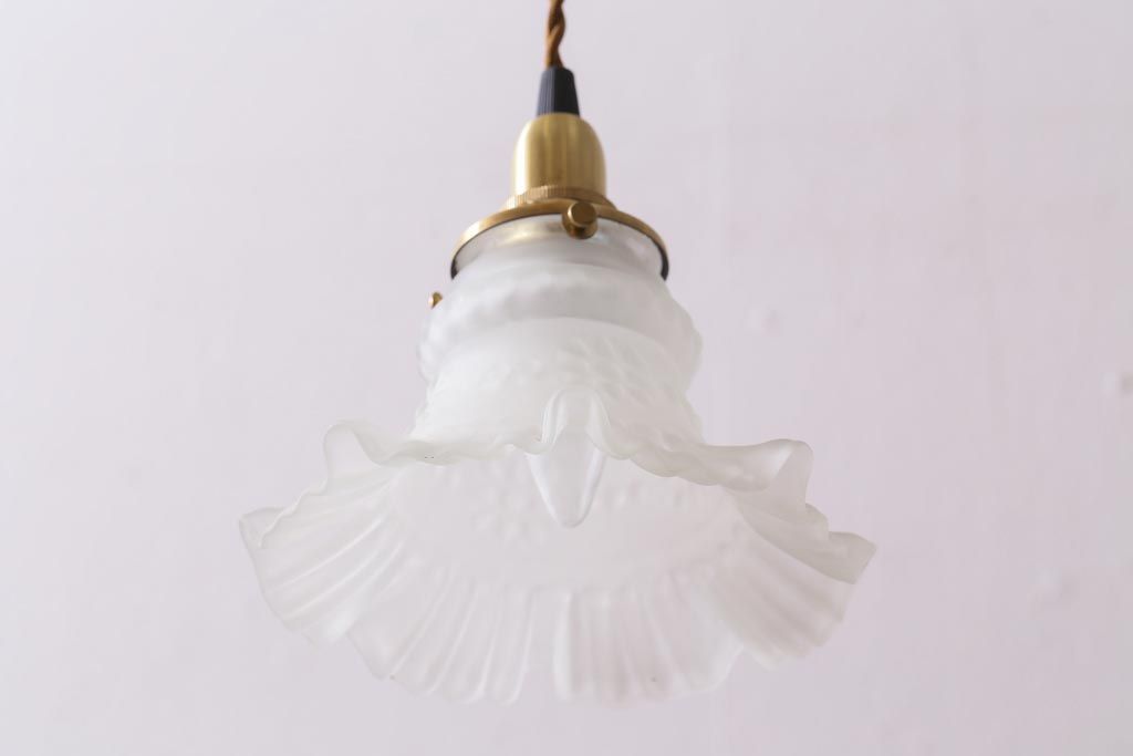 ヴィンテージ照明　フランスビンテージ　ドレスのようなフリルシェードが美しいペンダントライト(天井照明、吊り下げ照明)(R-038480)