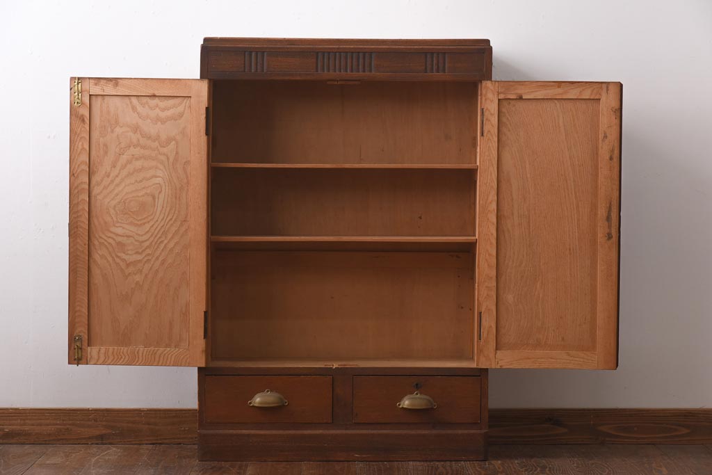 アンティーク家具　和製アンティーク　昭和レトロ　独特の木目が楽しめる古い本箱(収納棚、ブックケース)(R-038482)