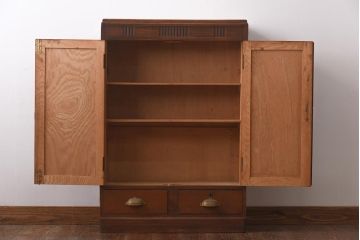 アンティーク家具　和製アンティーク　昭和レトロ　独特の木目が楽しめる古い本箱(収納棚、ブックケース)(R-038482)