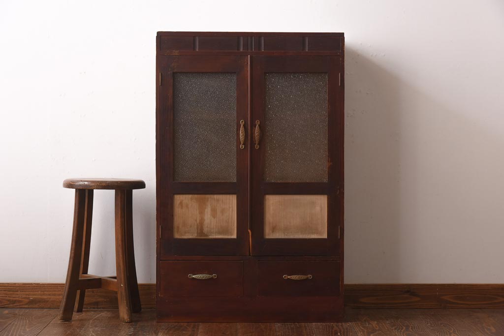 アンティーク家具　和製アンティーク　ダイヤガラス　レトロな雰囲気が味のある古い本箱(収納棚、ブックケース)(R-038483)