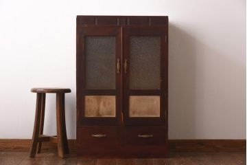 アンティーク家具　和製アンティーク　ダイヤガラス　レトロな雰囲気が味のある古い本箱(収納棚、ブックケース)(R-038483)