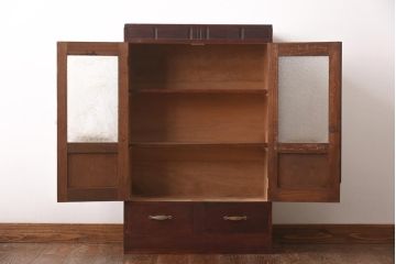 アンティーク家具　和製アンティーク　ダイヤガラス　レトロな雰囲気が味のある古い本箱(収納棚、ブックケース)(R-038483)
