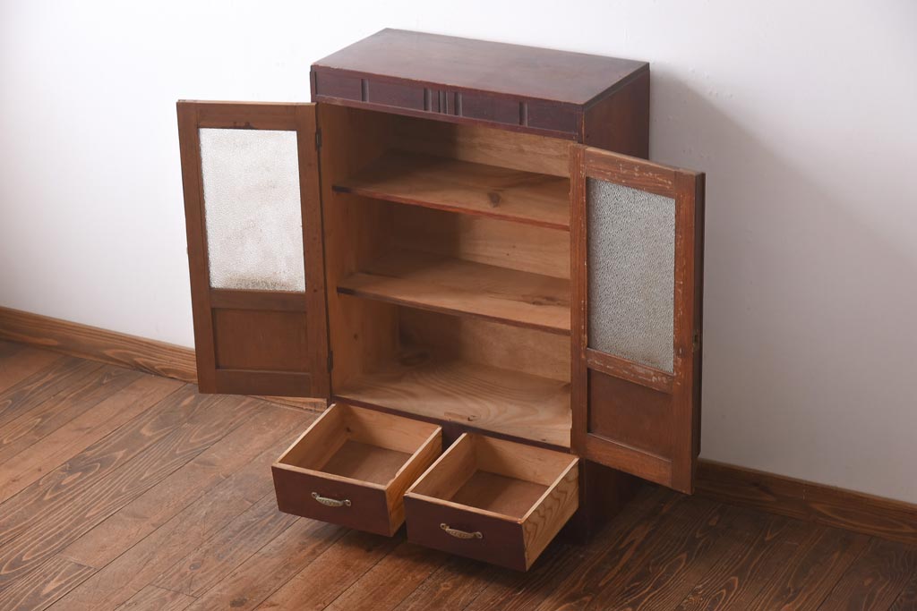 アンティーク家具　和製アンティーク　ダイヤガラス　レトロな雰囲気が味のある古い本箱(収納棚、ブックケース)(R-038483)