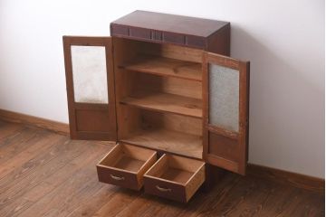 アンティーク家具　和製アンティーク　ダイヤガラス　レトロな雰囲気が味のある古い本箱(収納棚、ブックケース)(R-038483)