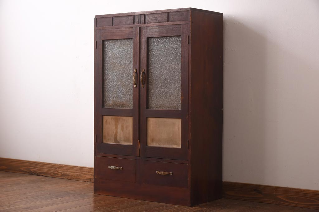 アンティーク家具　和製アンティーク　ダイヤガラス　レトロな雰囲気が味のある古い本箱(収納棚、ブックケース)(R-038483)