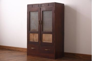 アンティーク家具　和製アンティーク　ダイヤガラス　レトロな雰囲気が味のある古い本箱(収納棚、ブックケース)(R-038483)