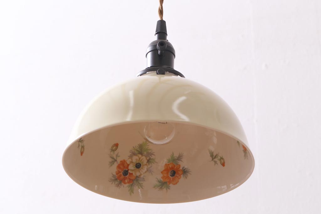 アンティーク照明　オールドノリタケ・則武(日陶)　フラワーモチーフが可愛らしいペンダントライト(吊り下げ照明)(R-38487)