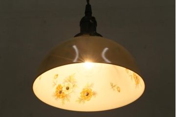 アンティーク照明　オールドノリタケ・則武(日陶)　フラワーモチーフが可愛らしいペンダントライト(吊り下げ照明)(R-38487)