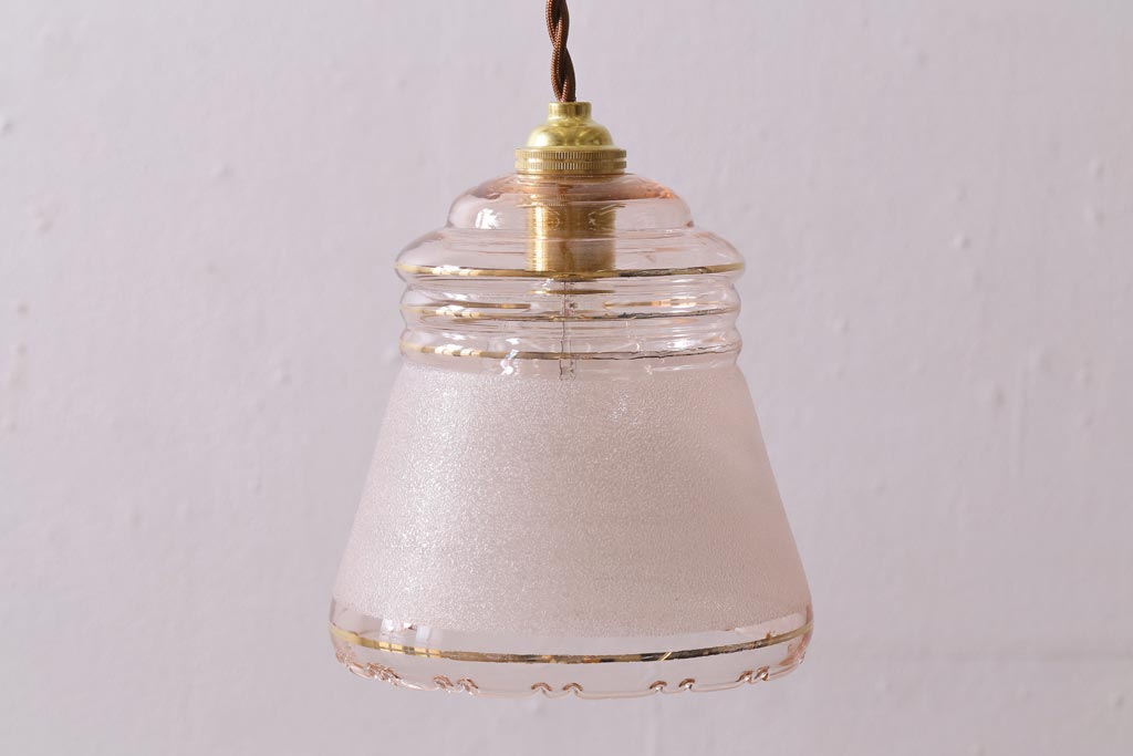 アンティーク照明　フランスアンティーク　柔らかなピンク色のペンダントライト(天井照明、吊り下げ照明)(R-038504)