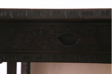 ビンテージ家具　伝統工芸　軽井沢彫り　優美な意匠が施された和モダンなデスク(机、在宅ワーク、在宅用ワークデスク)(R-038514)
